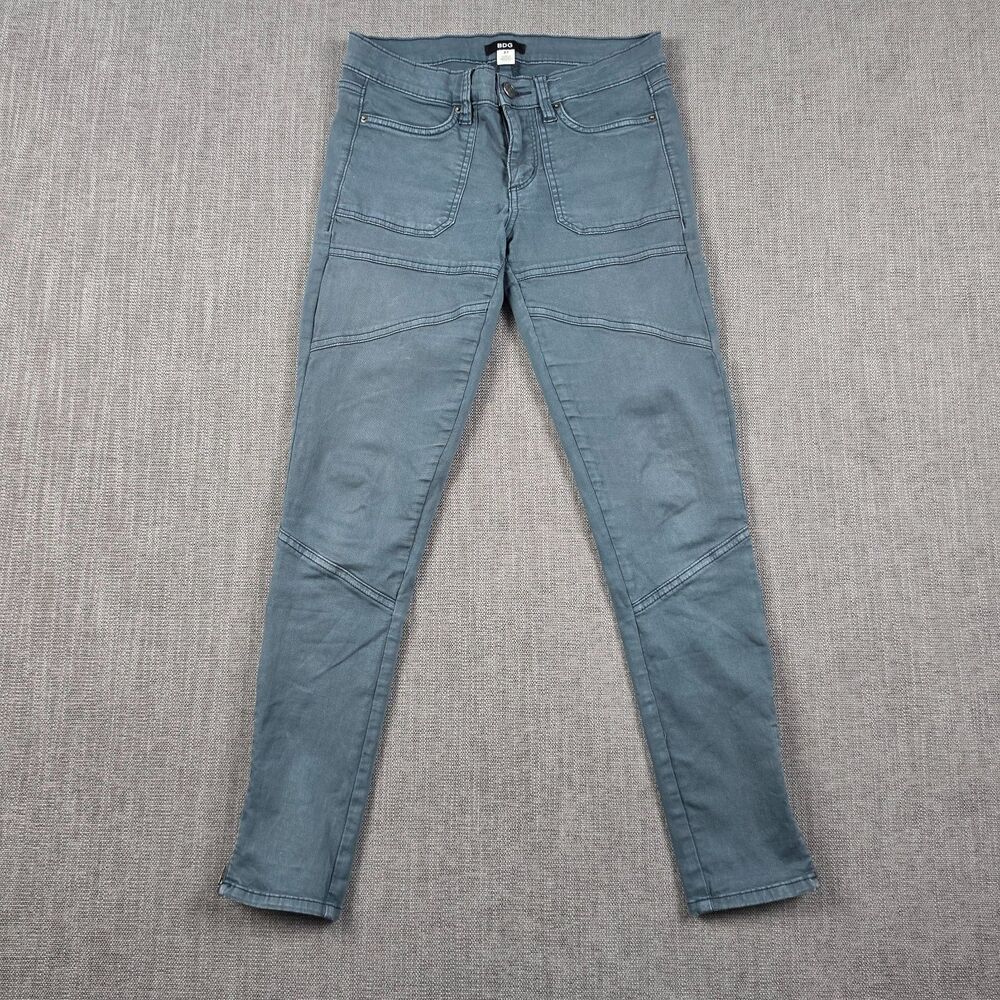 BDG Moto Skinny Jeans Womens 27 Gray Blue Ankle Zip Stretch Twill Cargo Pants